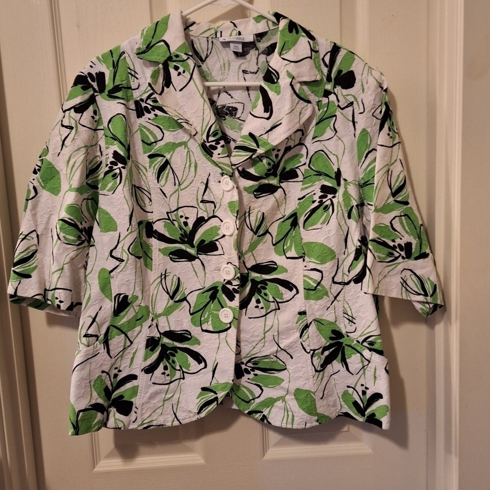 Dress Barn Green Floral Blazer Short Sleeve Size 16
